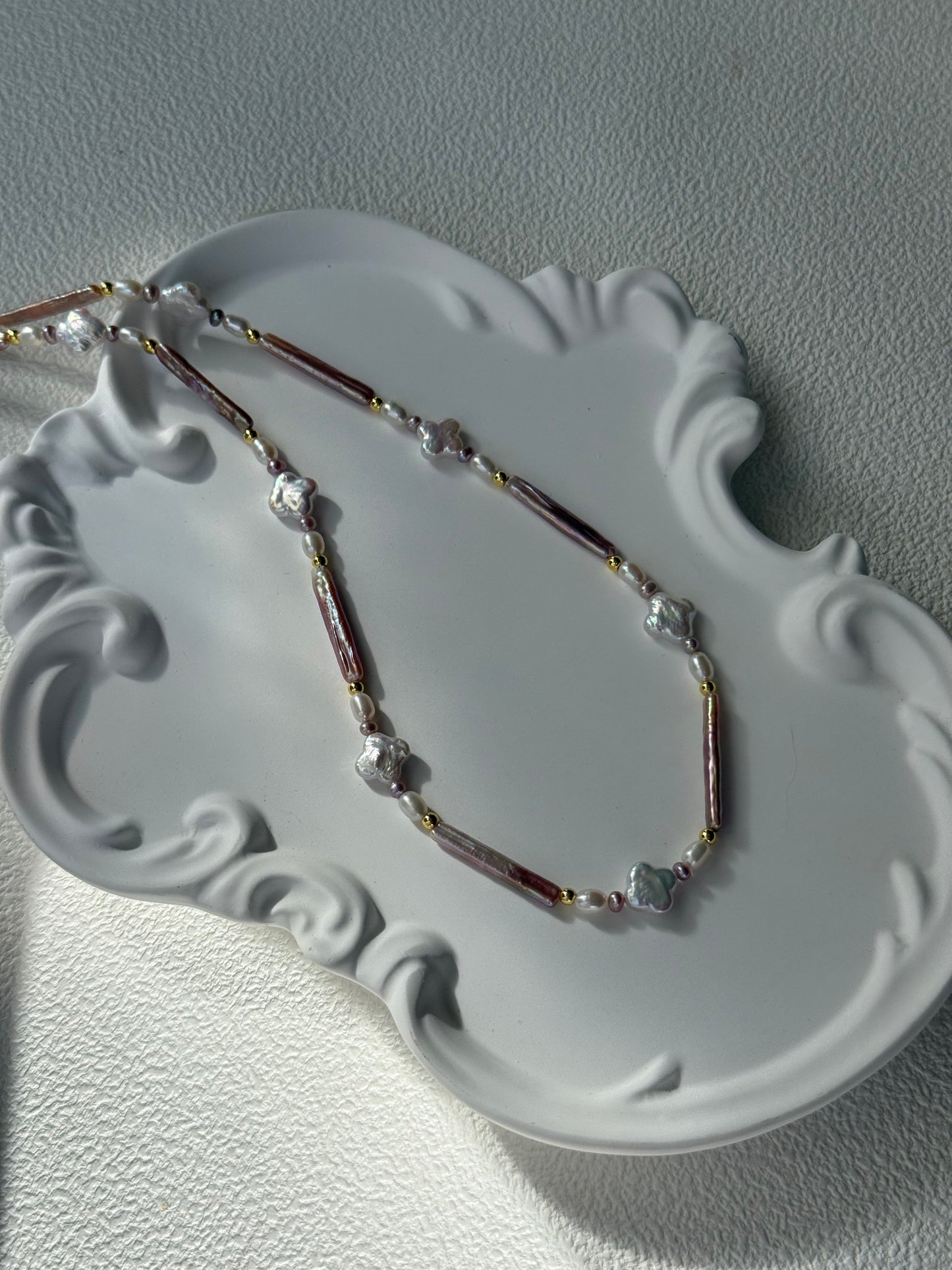 Purple Baroque & Clover Freshwater Pearl Necklace