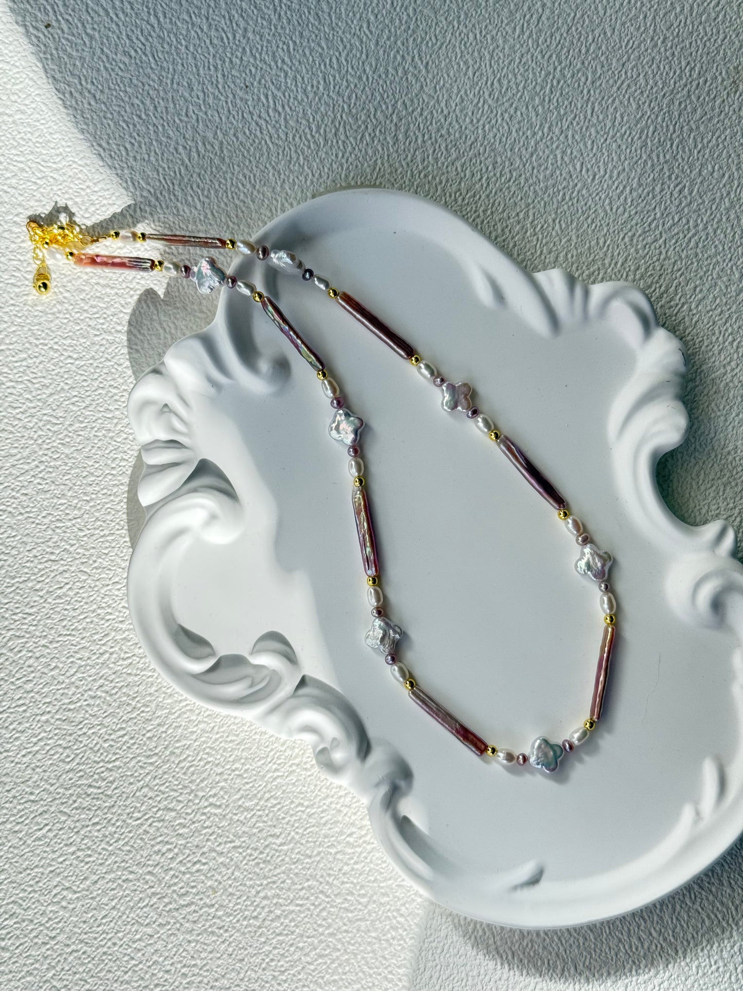 Purple Baroque & Clover Freshwater Pearl Necklace