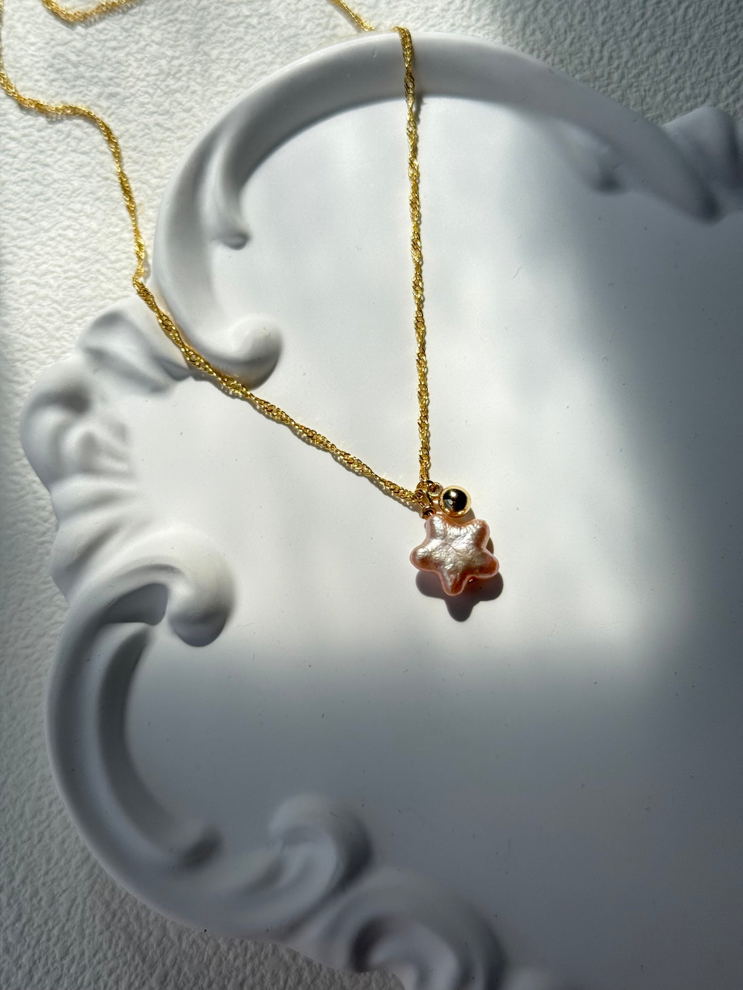 Sunset Pink Star Freshwater Pearl Pendant Necklace