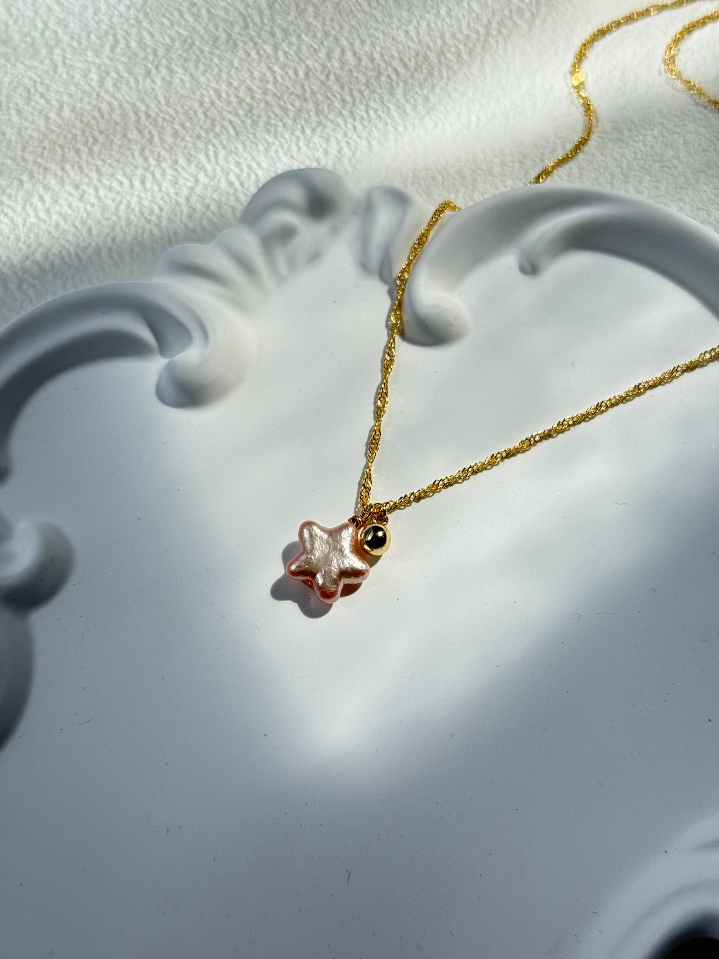 Sunset Pink Star Freshwater Pearl Pendant Necklace
