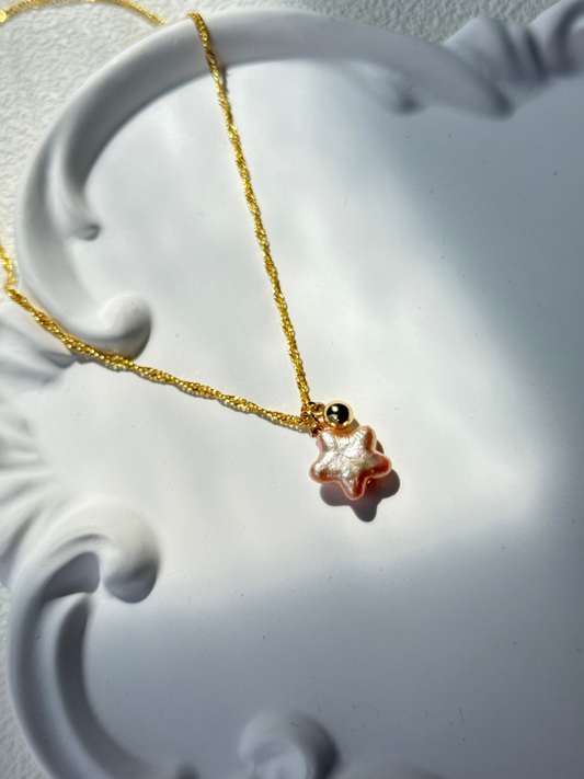 Sunset Pink Star Freshwater Pearl Pendant Necklace