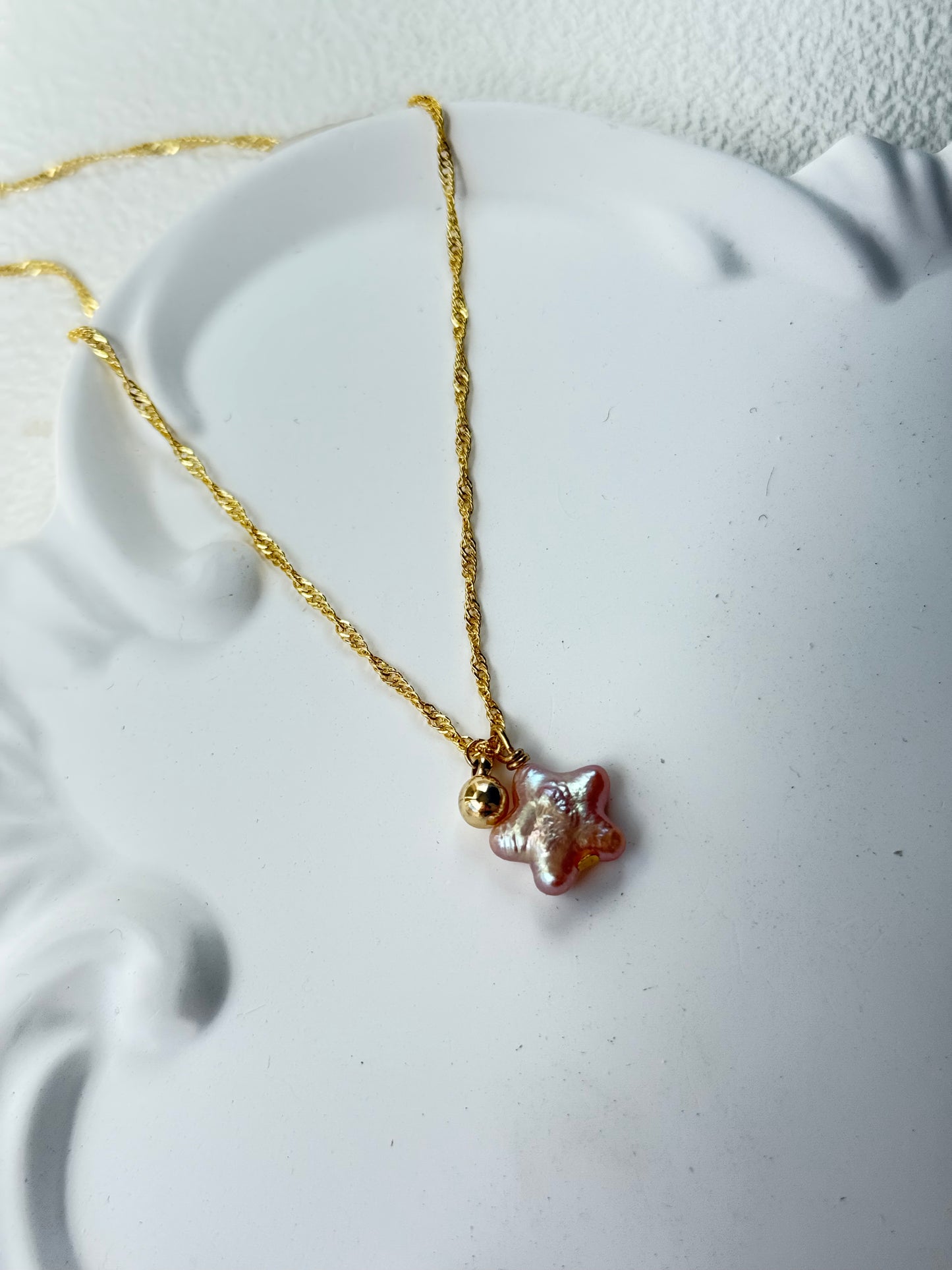 Sunset Pink Star Freshwater Pearl Pendant Necklace