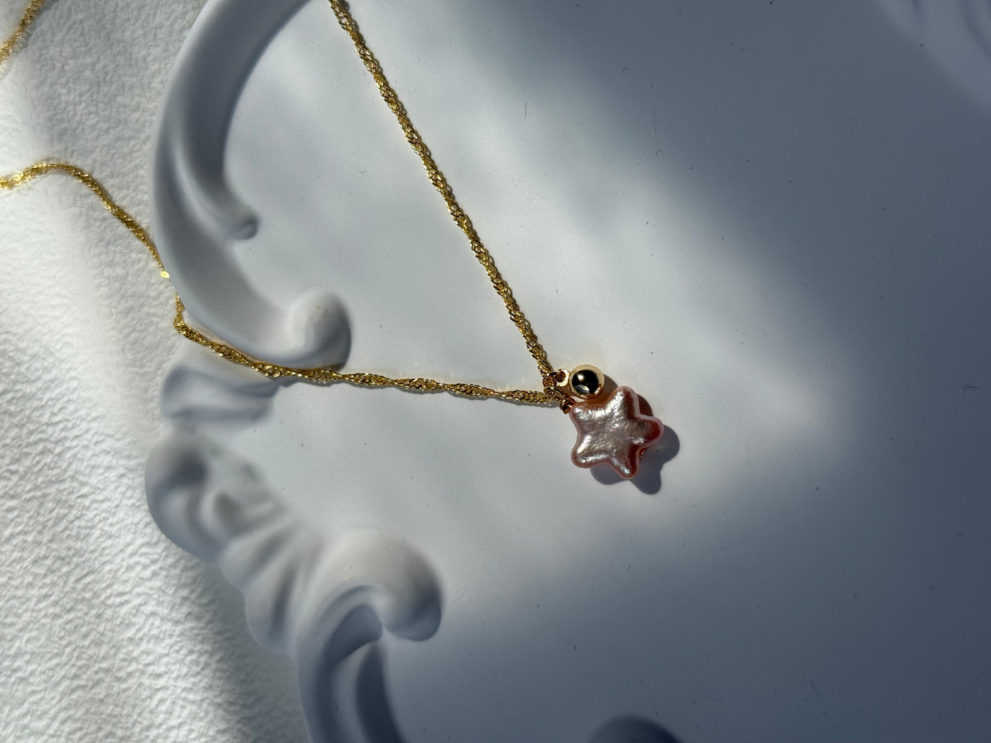 Sunset Pink Star Freshwater Pearl Pendant Necklace