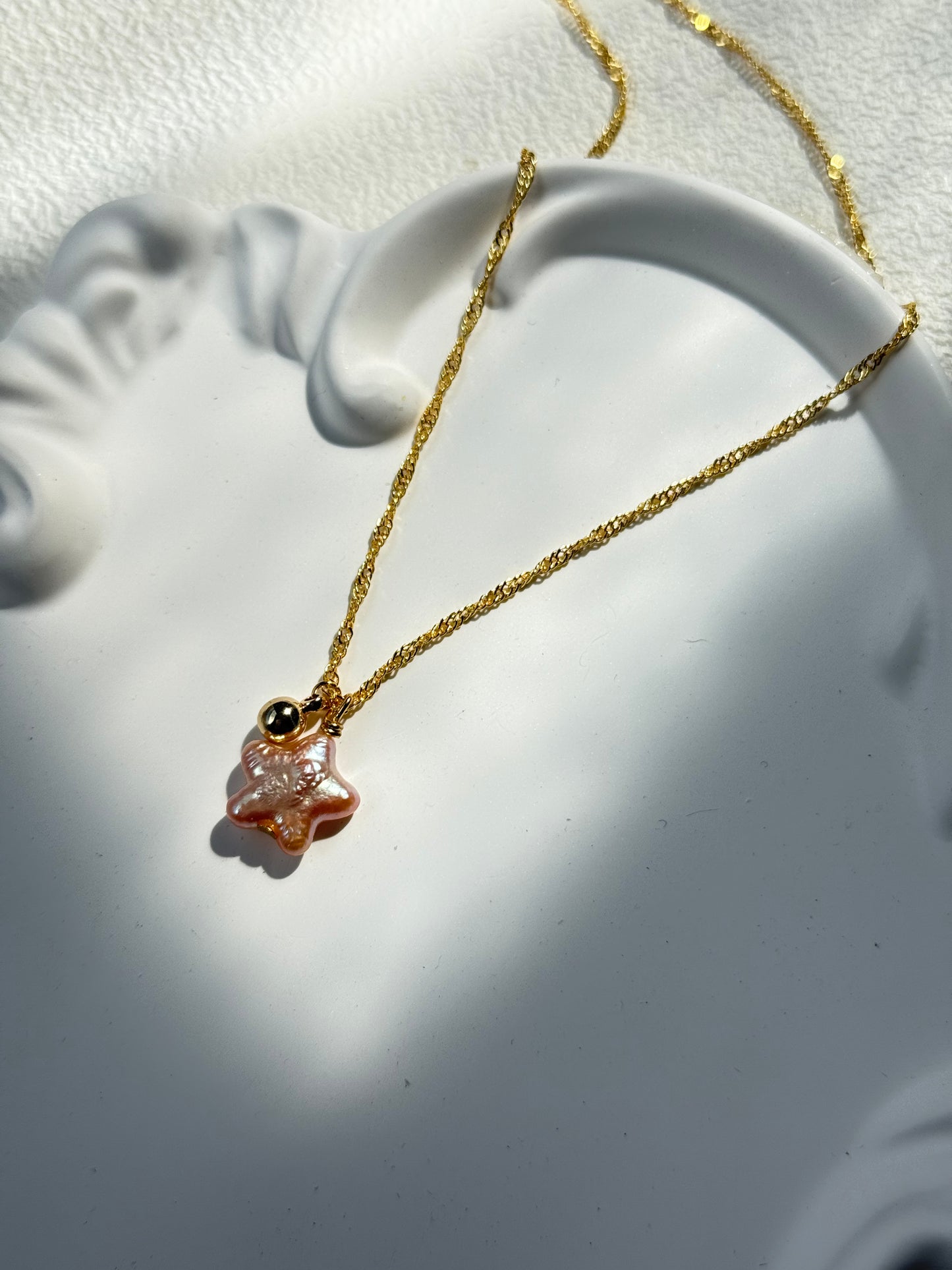 Sunset Pink Star Freshwater Pearl Pendant Necklace
