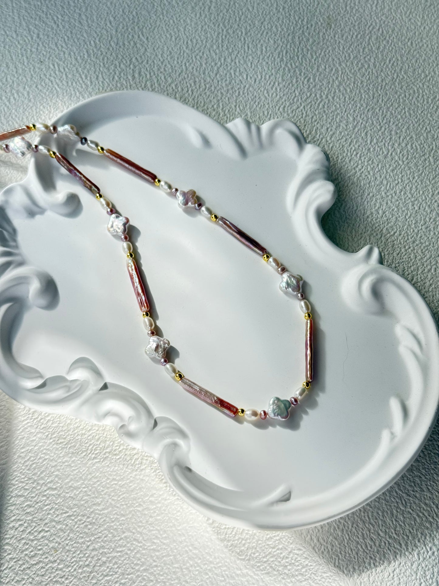 Purple Baroque & Clover Freshwater Pearl Necklace