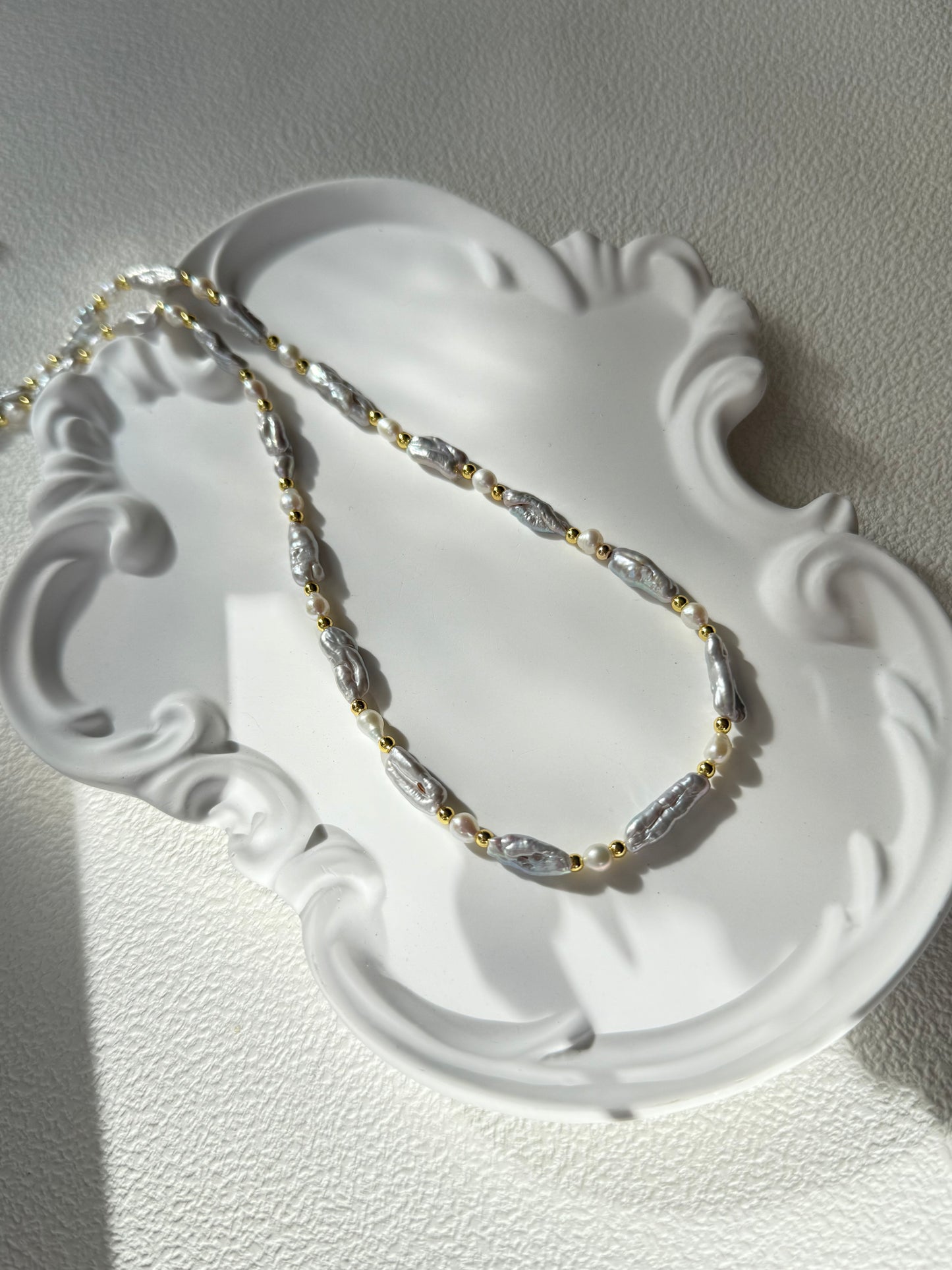 Grey-Blue Baroque Freshwater Pearl Necklace