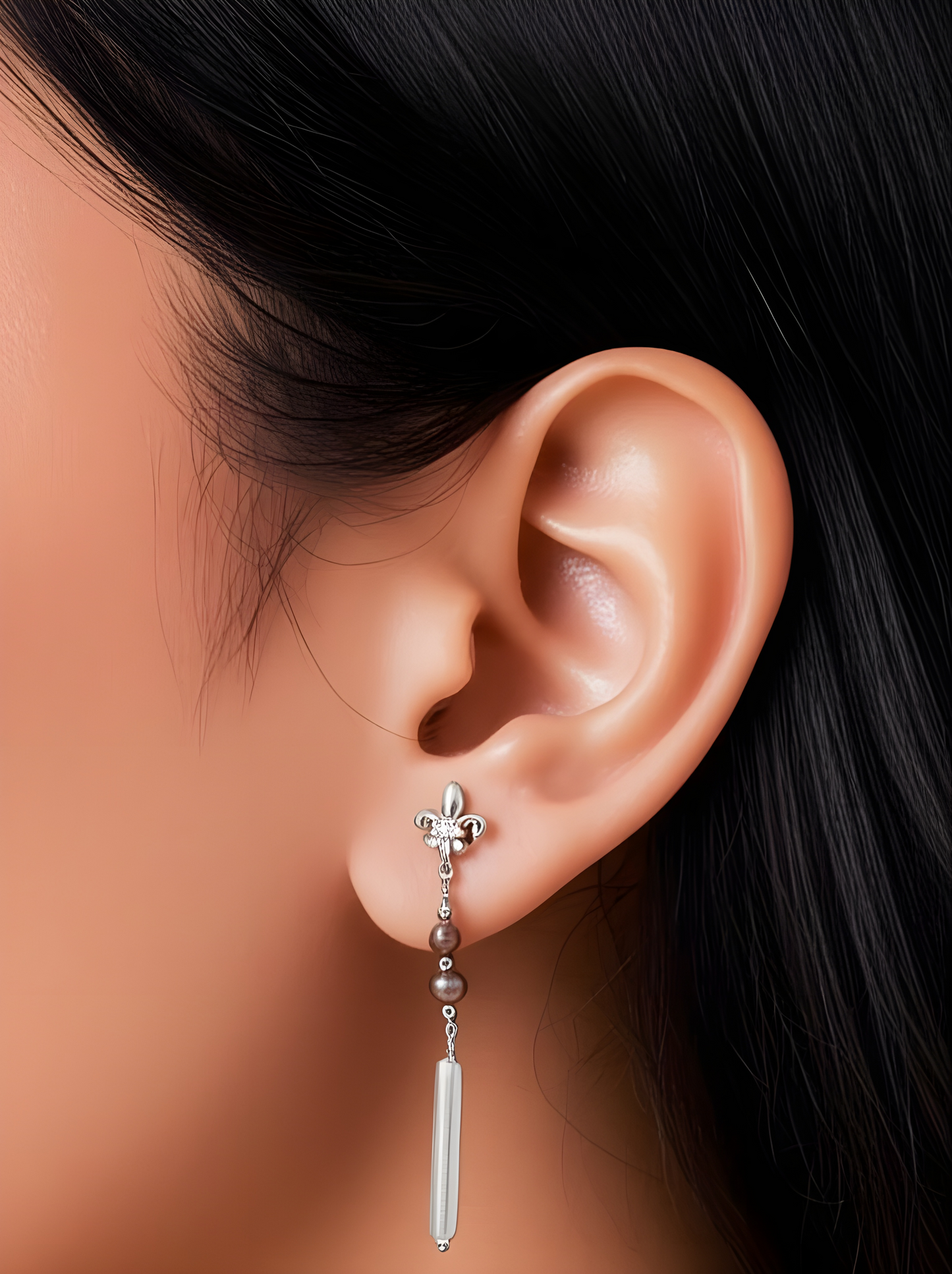 Elegant French Long Bar Pearl Earrings