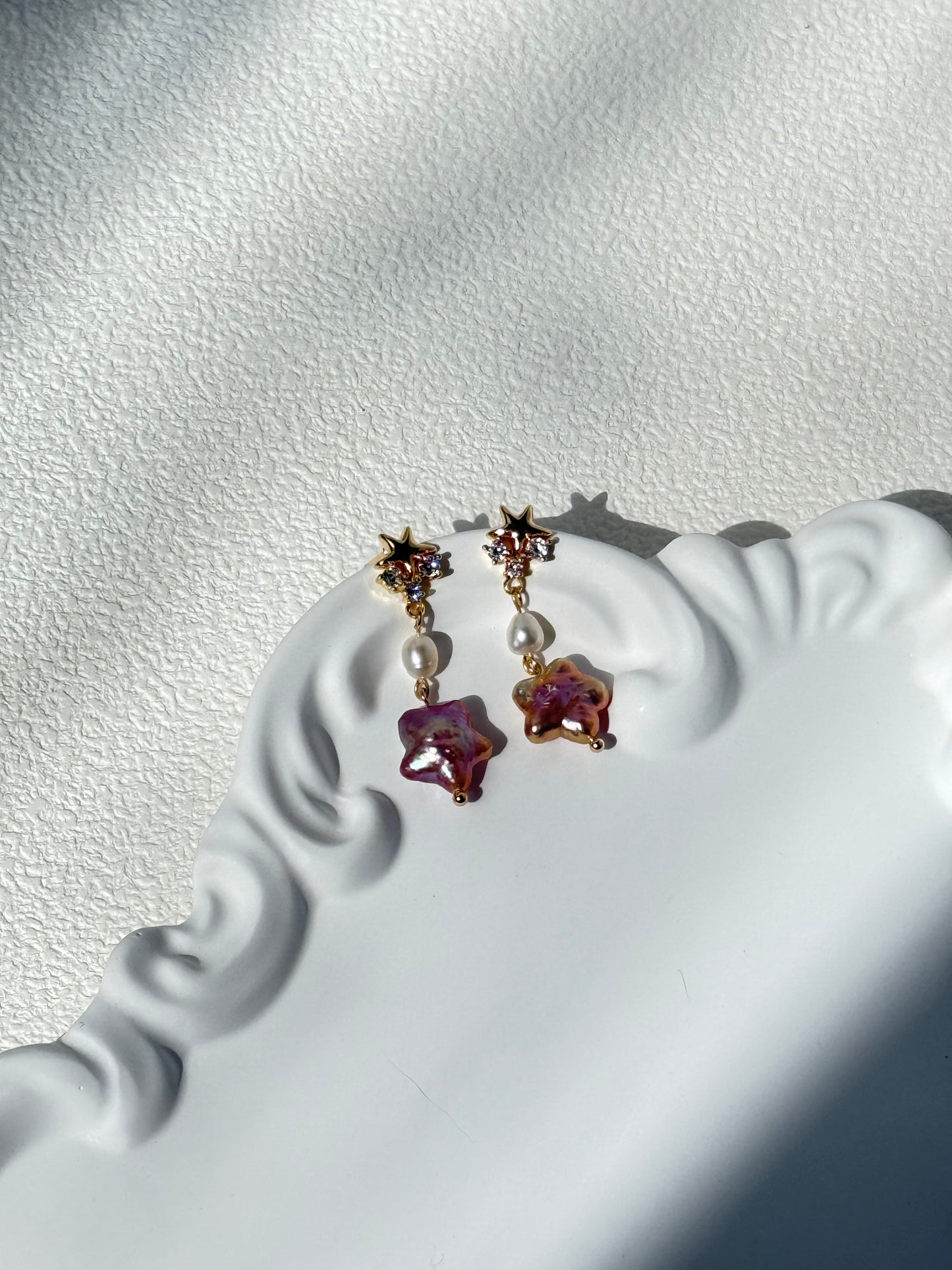 Starry Purple Pearl Drop Earrings