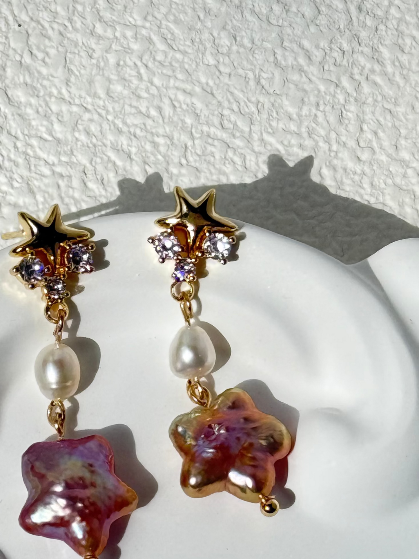 Starry Purple Pearl Drop Earrings