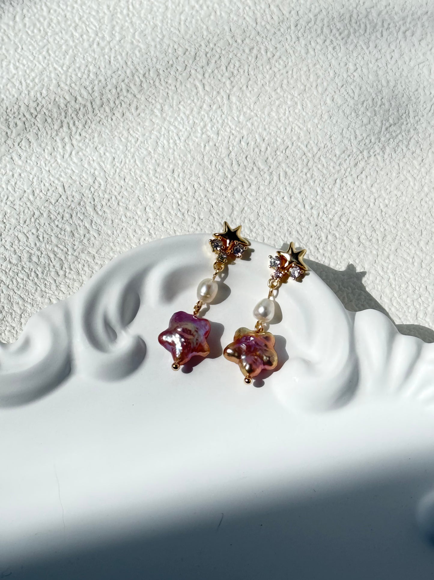 Starry Purple Pearl Drop Earrings