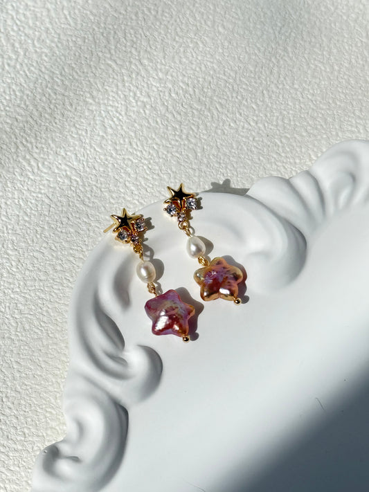 Starry Purple Pearl Drop Earrings