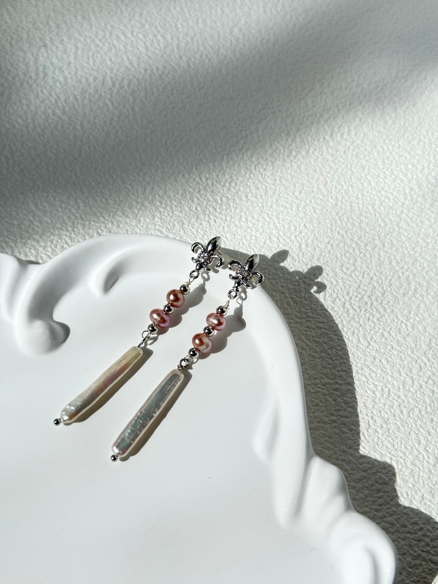 Elegant French Long Bar Pearl Earrings