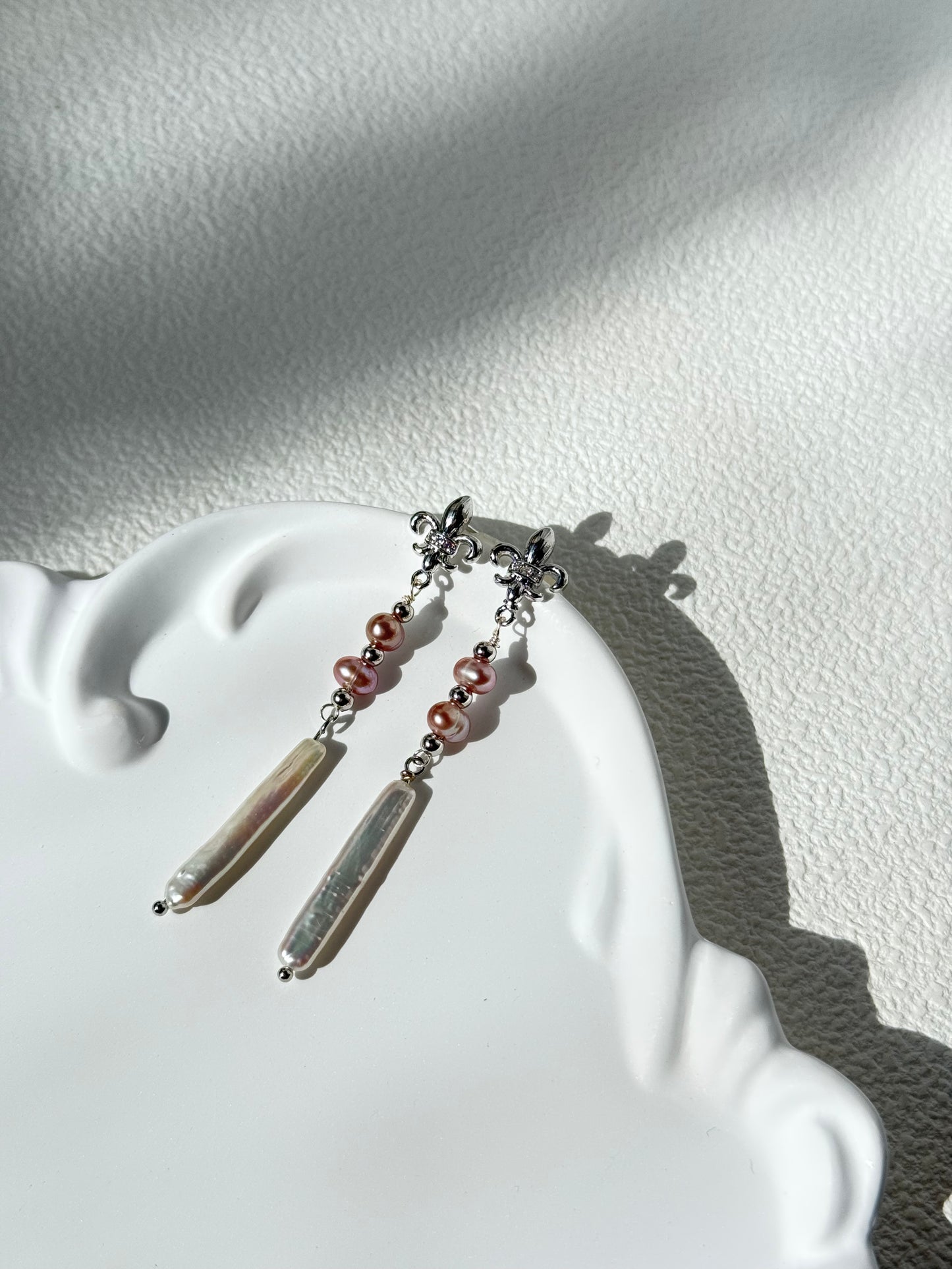 Elegant French Long Bar Pearl Earrings