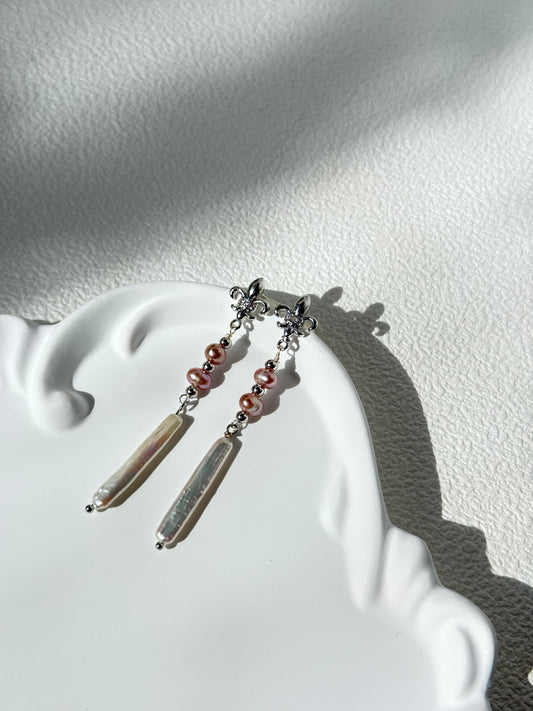 Elegant French Long Bar Pearl Earrings