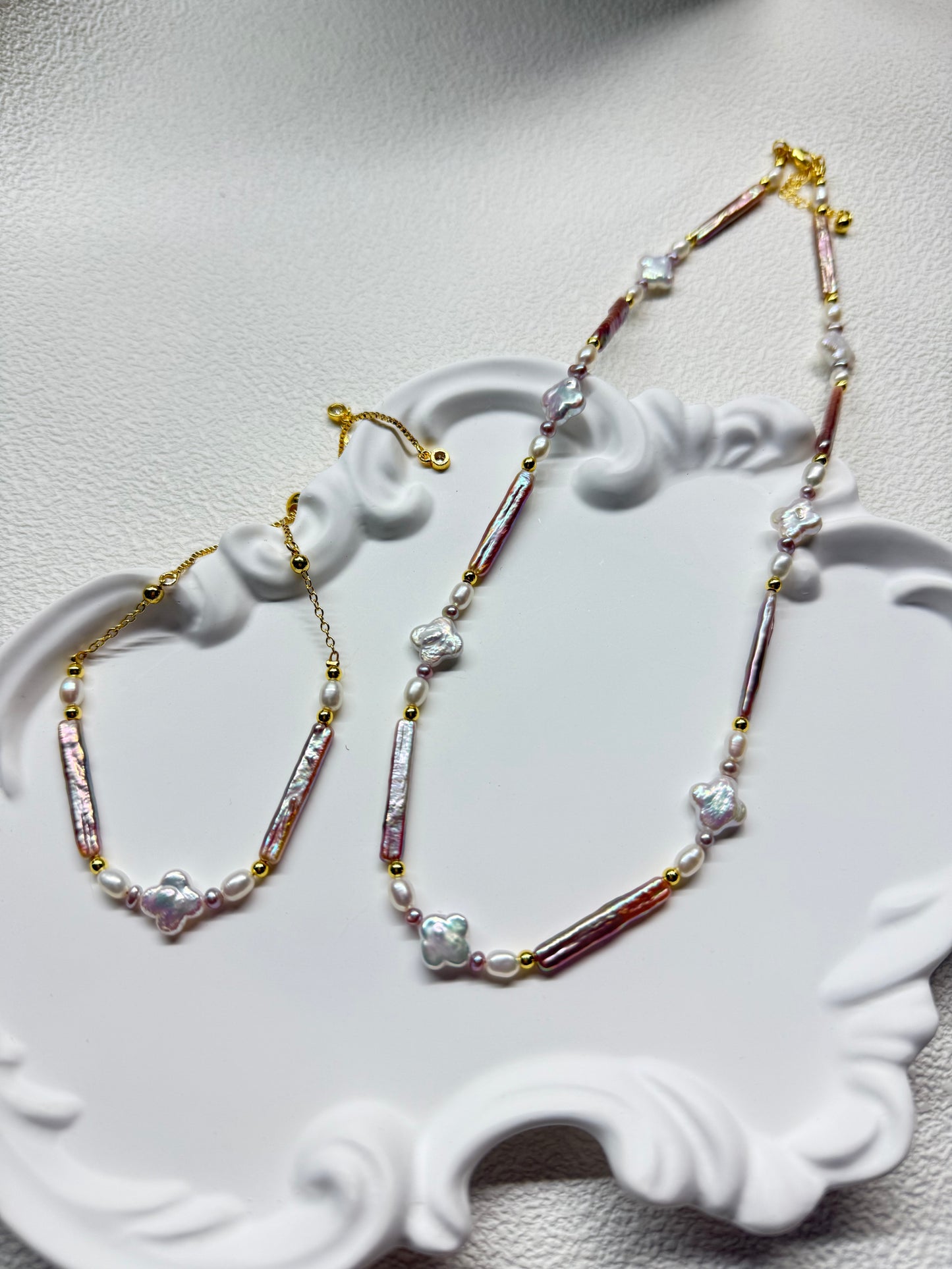 Purple Baroque Pearl & Clover Charm Bracelet