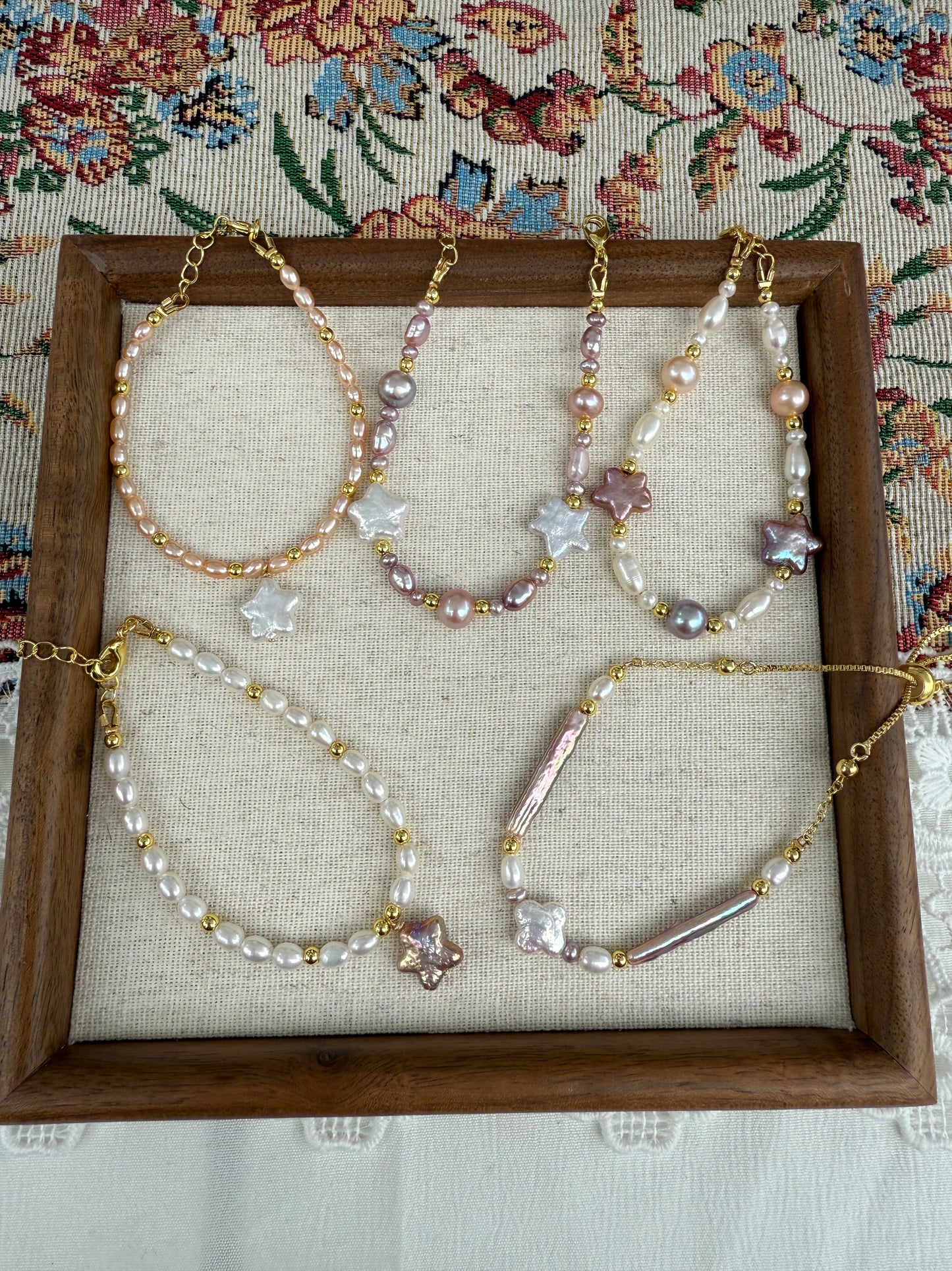 Pink Freshwater Pearl Star Charm Bracelet