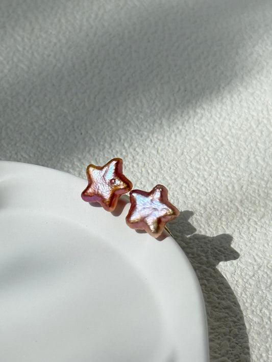 Peach Star Freshwater Pearl Stud Earrings
