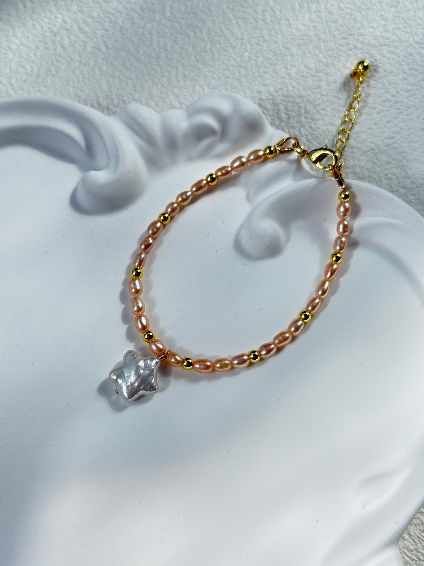 Pink Freshwater Pearl Star Charm Bracelet