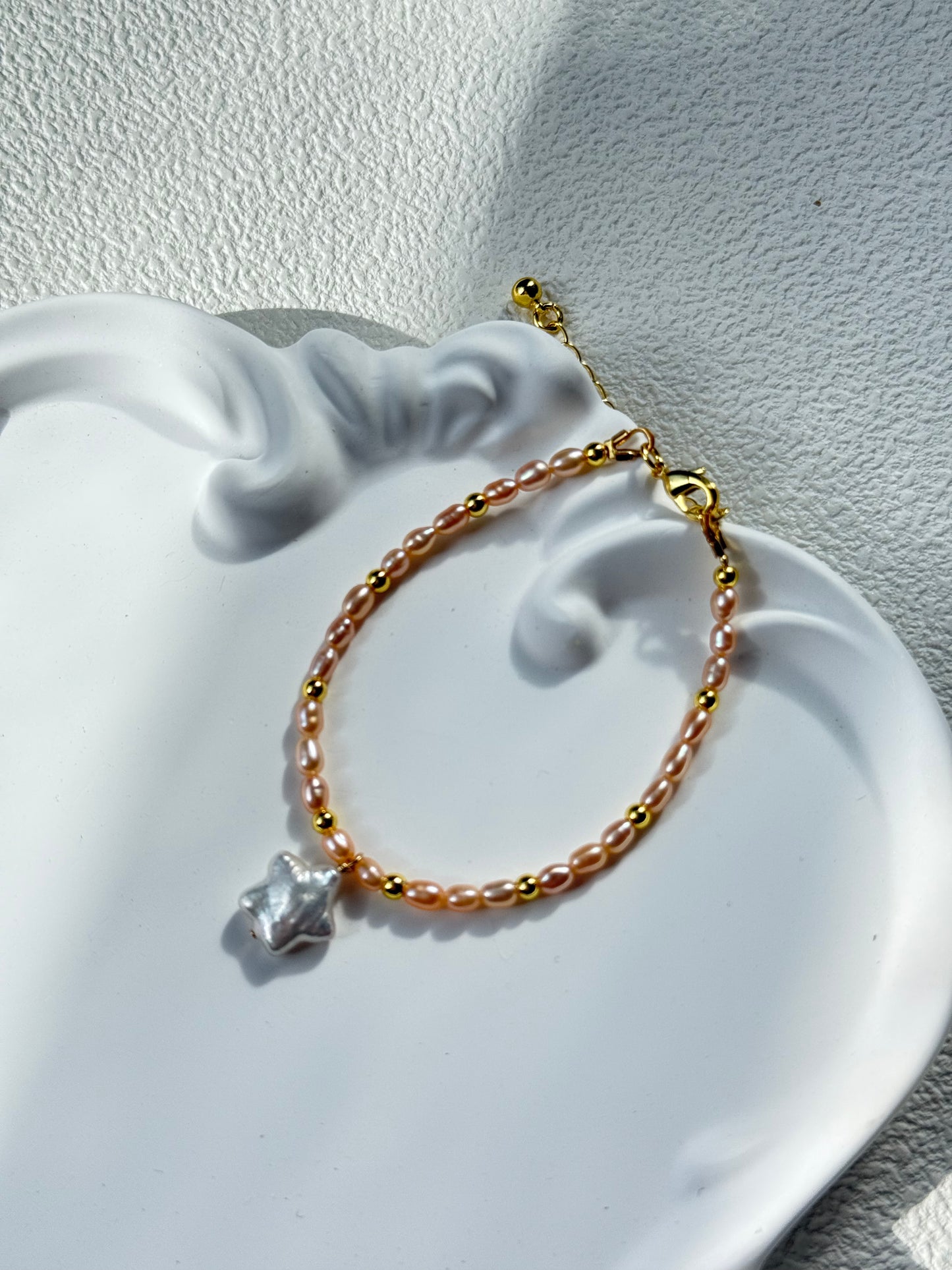 Pink Freshwater Pearl Star Charm Bracelet