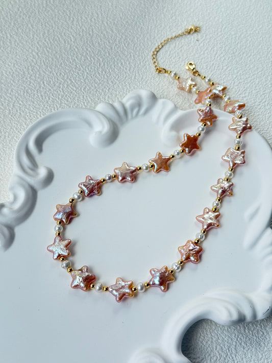 Baroque Star Pearl Necklace – Sunset Pink