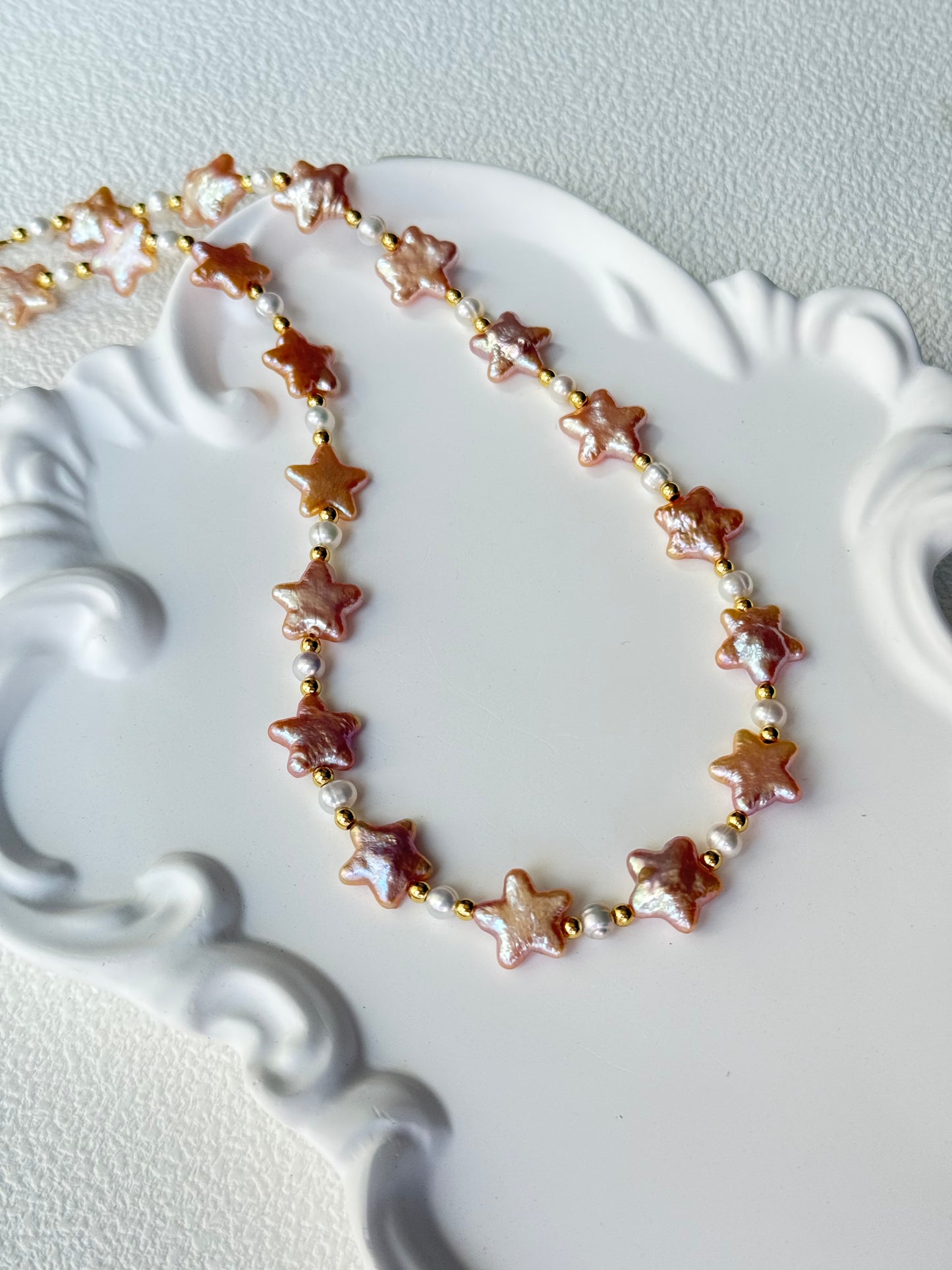 Baroque Star Pearl Necklace – Sunset Pink