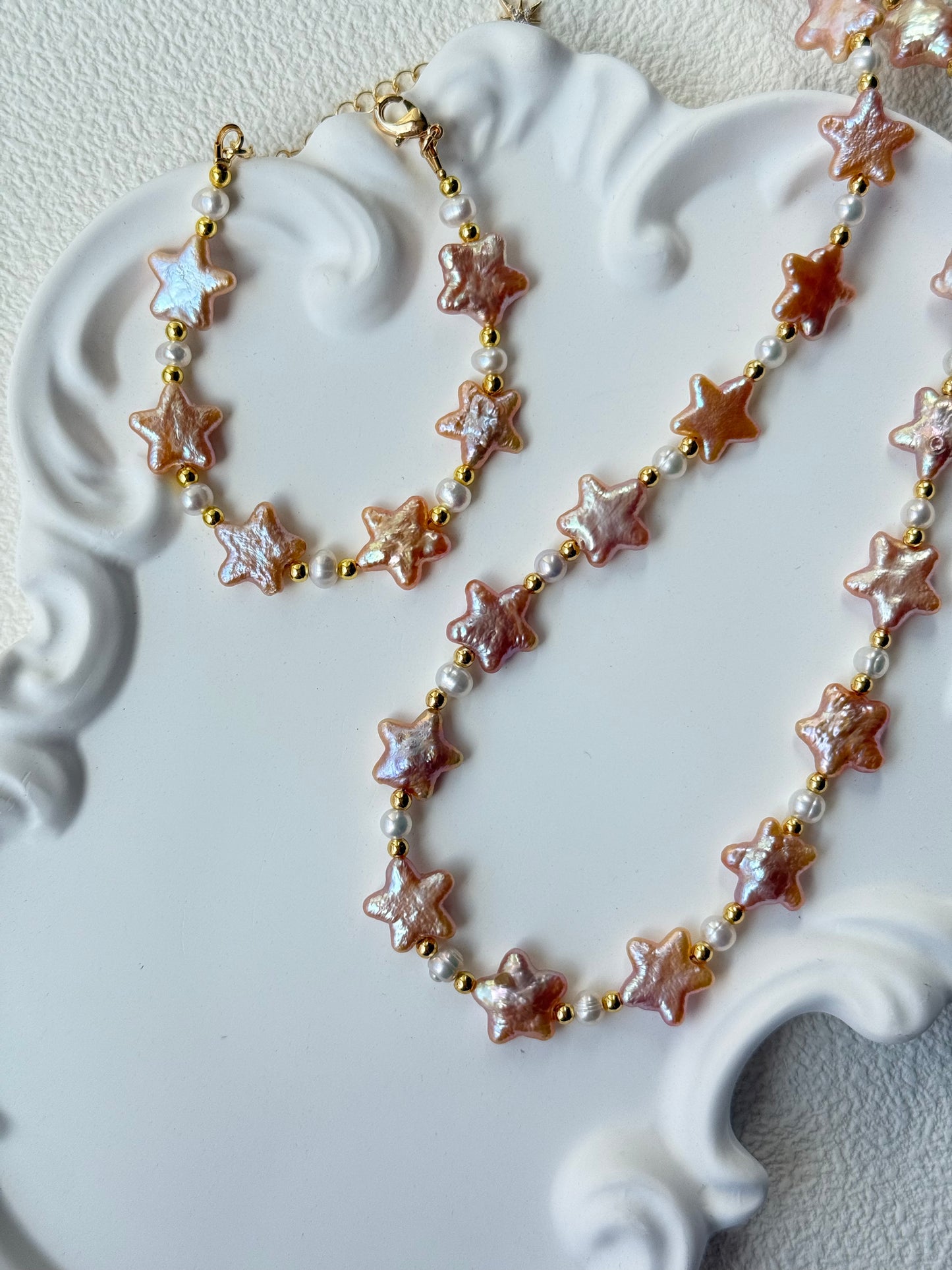 Baroque Star Pearl Necklace – Sunset Pink