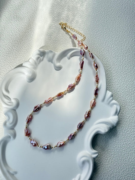 Baroque Keshi Pearl Necklace – Rose Gold Glow