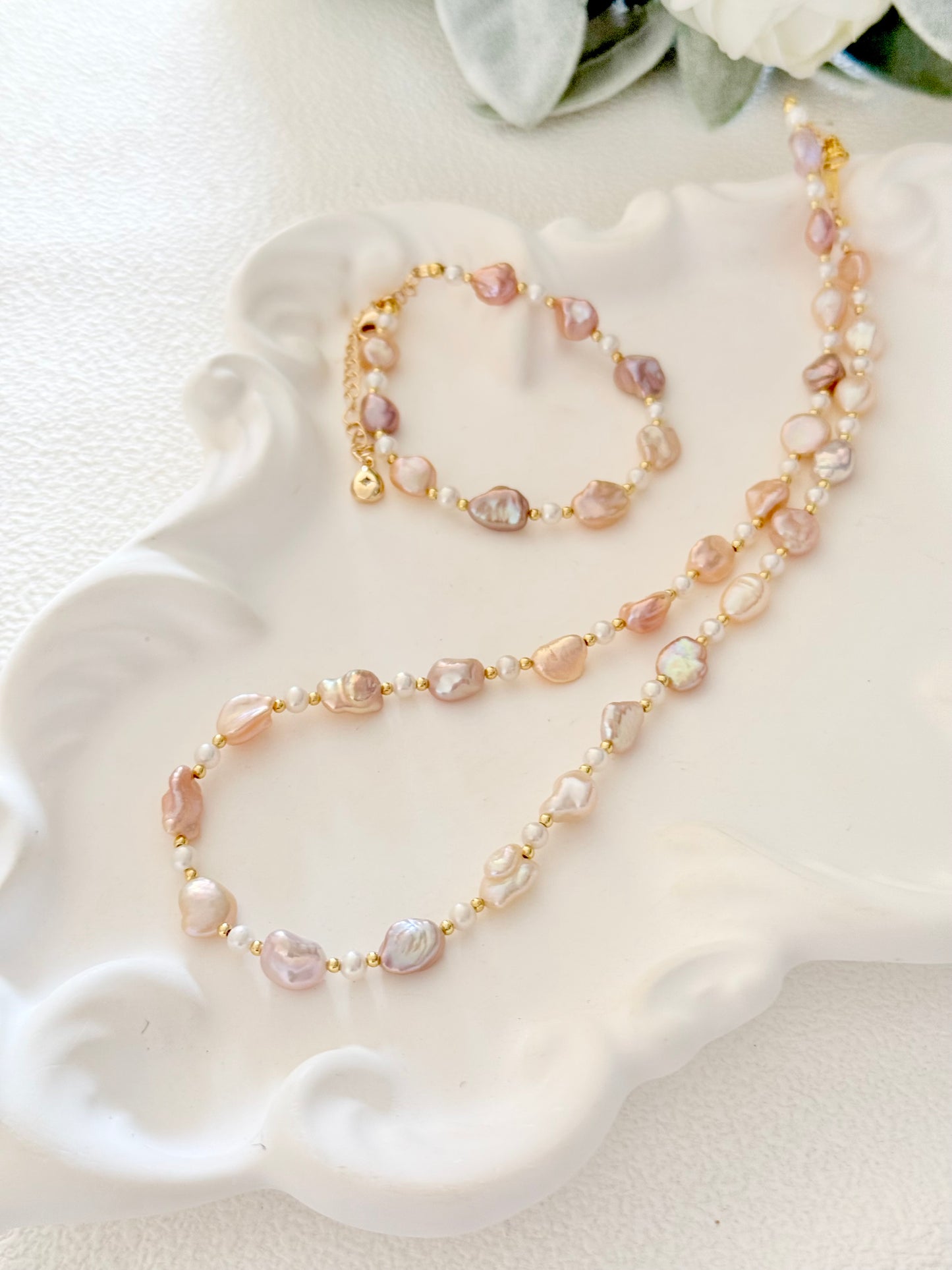 Peach Bloom Keshi Pearl Set