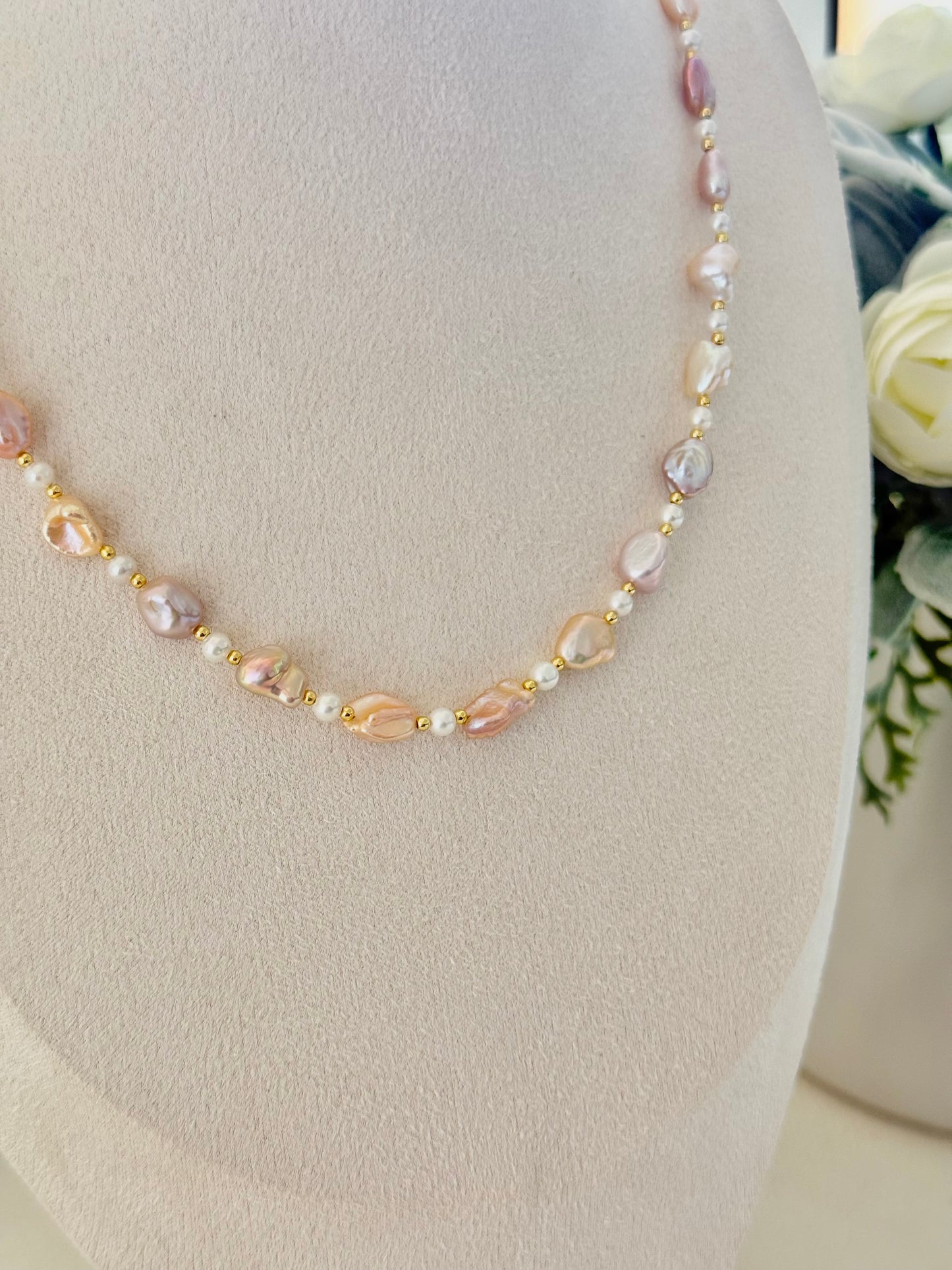 Peach Bloom Keshi Pearl Set