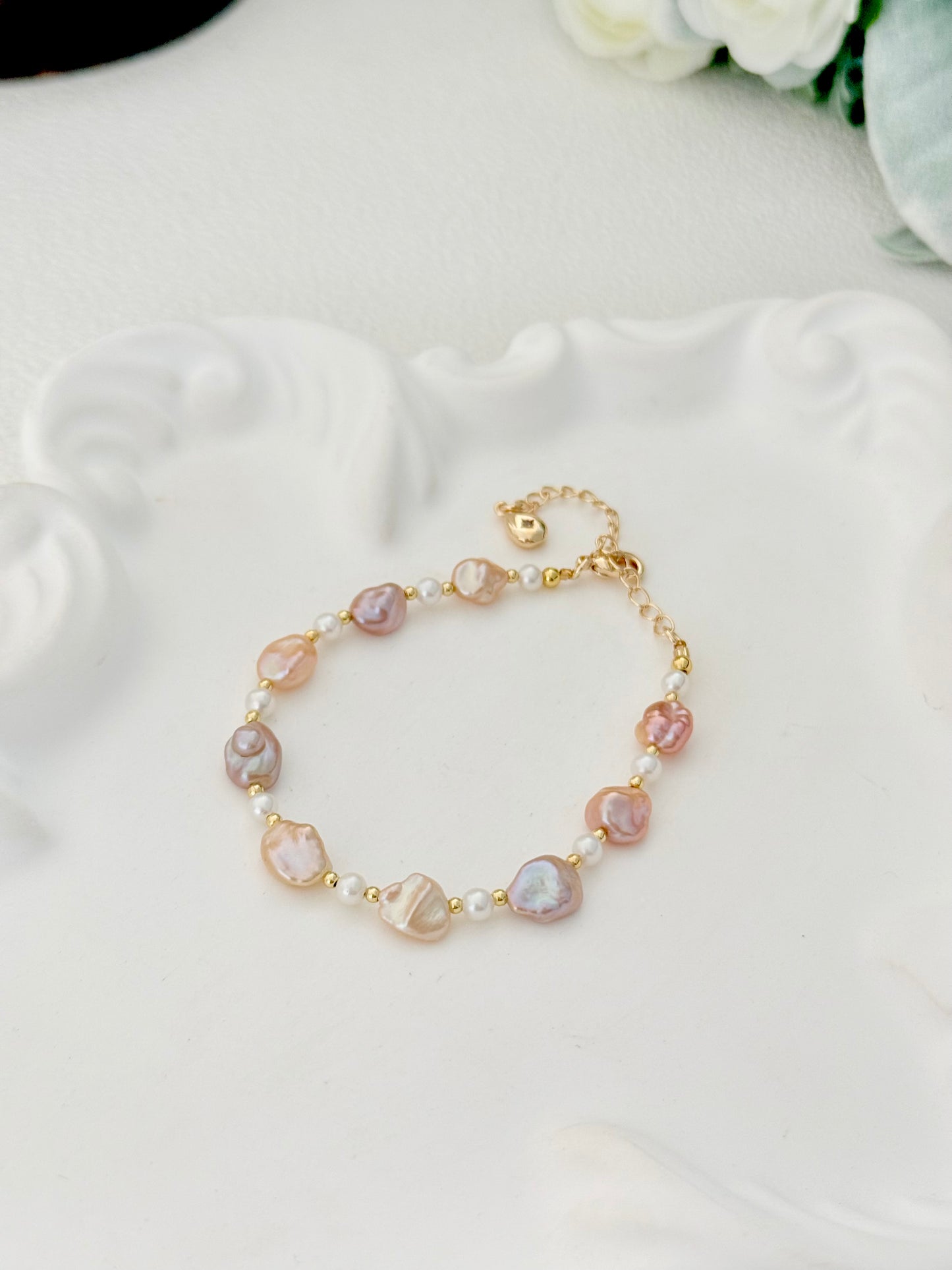 Peach Bloom Keshi Pearl Set