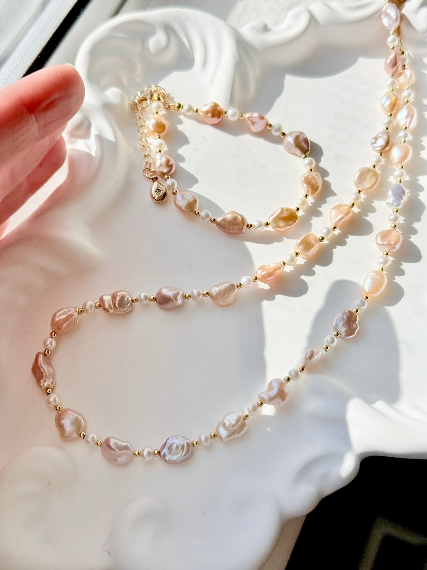 Peach Bloom Keshi Pearl Set